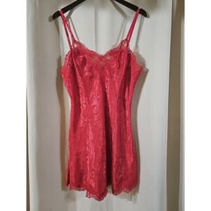 Victorias Secret Gold Label Womens Slip Dress Nightgown Size L Red Lace Coquette